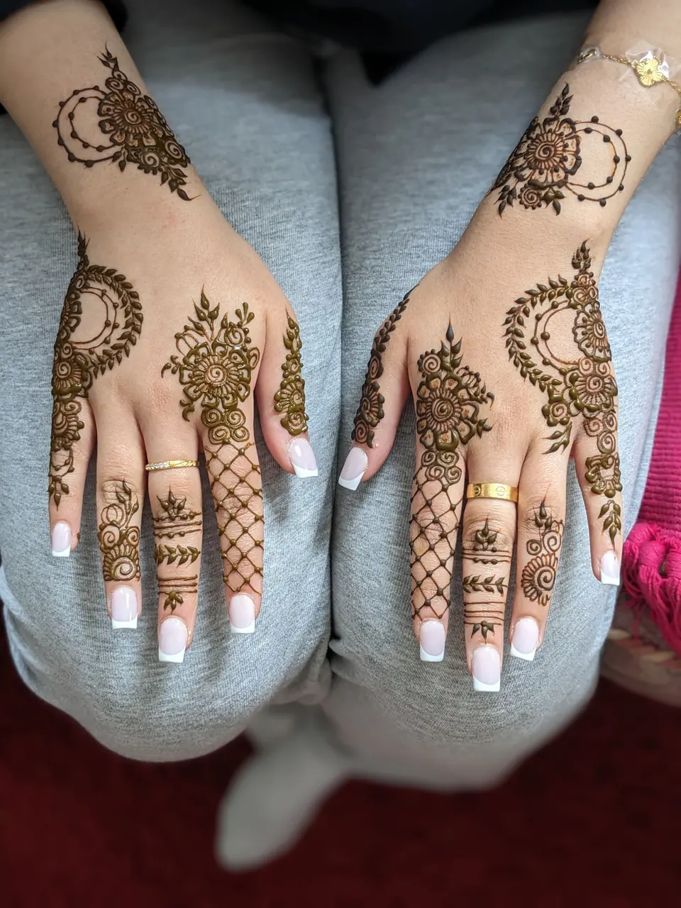 Modern minimal henna with crescents and florals